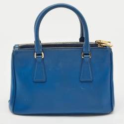Prada Blue Saffiano Leather Small Galleria Double Zip Tote