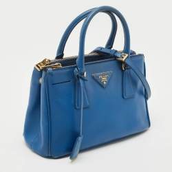 Prada Blue Saffiano Leather Small Galleria Double Zip Tote