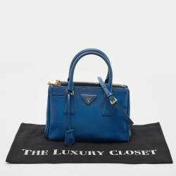 Prada Blue Saffiano Leather Small Galleria Double Zip Tote