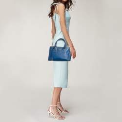 Prada Blue Saffiano Leather Small Galleria Double Zip Tote
