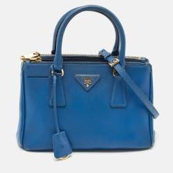 Prada Blue Saffiano Leather Small Galleria Double Zip Tote