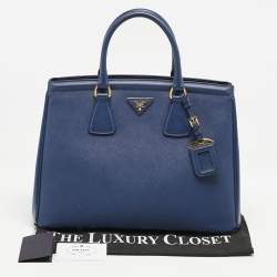 Prada Navy Blue Saffiano Lux Leather Parabole Tote