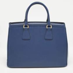 Prada Navy Blue Saffiano Lux Leather Parabole Tote