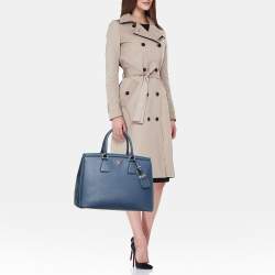 Prada Navy Blue Saffiano Lux Leather Parabole Tote
