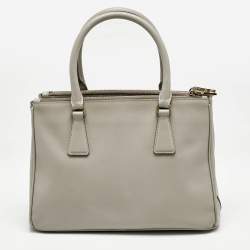 Prada Light Grey Saffiano Leather Small Galleria Double Zip Tote