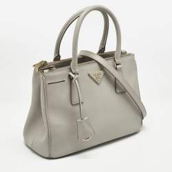 Prada Light Grey Saffiano Leather Small Galleria Double Zip Tote