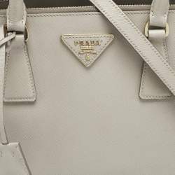 Prada Light Grey Saffiano Leather Small Galleria Double Zip Tote