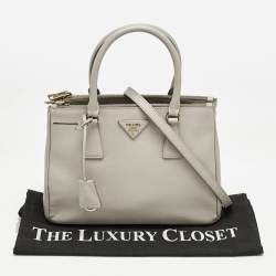 Prada Light Grey Saffiano Leather Small Galleria Double Zip Tote