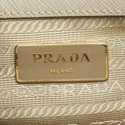 Prada Light Grey Saffiano Leather Small Galleria Double Zip Tote