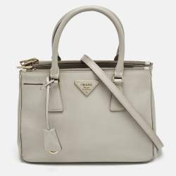 Prada Light Grey Saffiano Leather Small Galleria Double Zip Tote