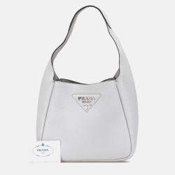 Prada White Vitello Daino Dynamique Hobo