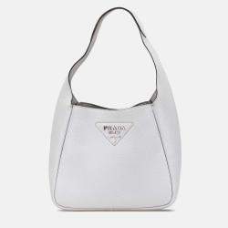 Prada White Vitello Daino Dynamique Hobo