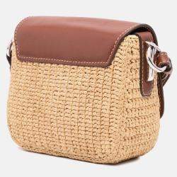 Prada Beige/Brown Raffia Vitello Flap Crossbody Shoulder Bag