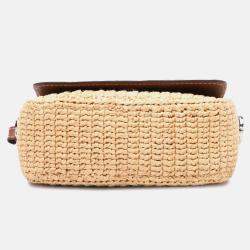 Prada Beige/Brown Raffia Vitello Flap Crossbody Shoulder Bag