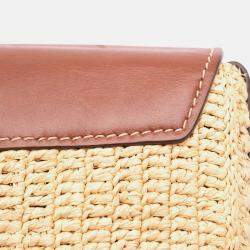 Prada Beige/Brown Raffia Vitello Flap Crossbody Shoulder Bag