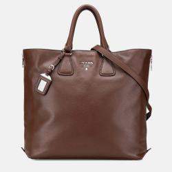 Prada Brown Vitello Daino Open Convertible Tote