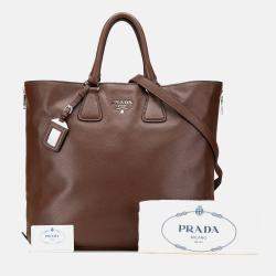 Prada Brown Vitello Daino Open Convertible Tote