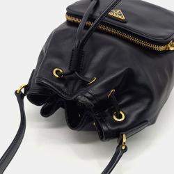 Prada Black Leather Soft Calf Bucket Tote and Crossbody Bag