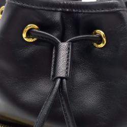Prada Black Leather Soft Calf Bucket Tote and Crossbody Bag