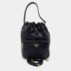 Prada Black Leather Soft Calf Bucket Tote and Crossbody Bag