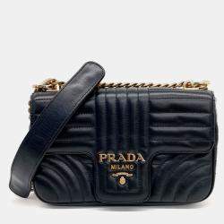 Prada Black Leather Softcalf Diagram Shoulder Bag