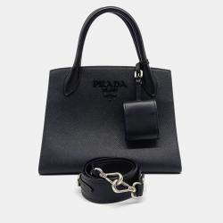 Prada Black Leather Saffiano Monochrome Tote and Shoulder Bag
