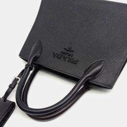 Prada Black Leather Saffiano Monochrome Tote and Shoulder Bag
