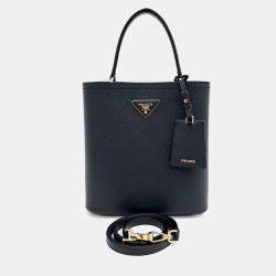 Prada Black Leather Saffiano Double Tote and Shoulder Bag