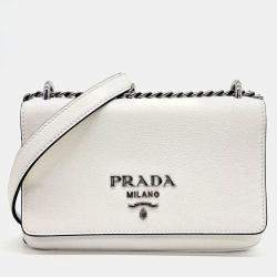 Prada White Leather Chain Shoulder Bag