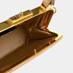 Prada Frame Champagne Gold Satin Clutch Bag