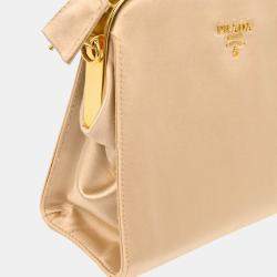 Prada Frame Champagne Gold Satin Clutch Bag