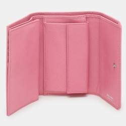Pre Owned Prada Pink Saffiano Leather Trifold Continental Wallet
