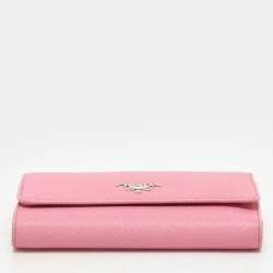 Pre Owned Prada Pink Saffiano Leather Trifold Continental Wallet