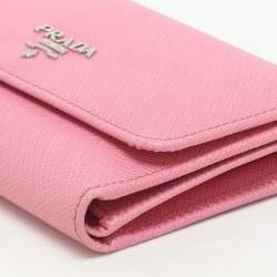 Pre Owned Prada Pink Saffiano Leather Trifold Continental Wallet