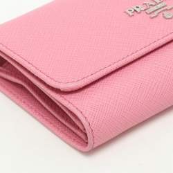 Pre Owned Prada Pink Saffiano Leather Trifold Continental Wallet