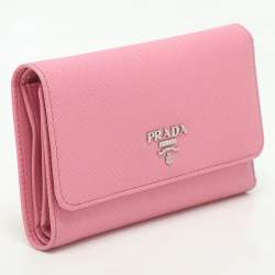 Pre Owned Prada Pink Saffiano Leather Trifold Continental Wallet