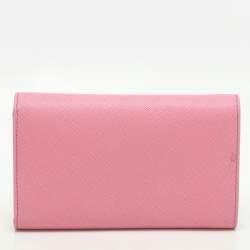 Pre Owned Prada Pink Saffiano Leather Trifold Continental Wallet