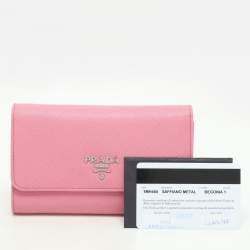 Pre Owned Prada Pink Saffiano Leather Trifold Continental Wallet