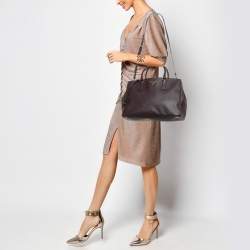 Prada Dark Purple Saffiano Leather Medium Double Zip Tote