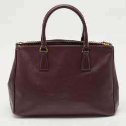 Prada Dark Purple Saffiano Leather Medium Double Zip Tote
