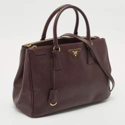Prada Dark Purple Saffiano Leather Medium Double Zip Tote