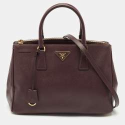 Prada Dark Purple Saffiano Leather Medium Double Zip Tote