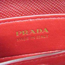 Prada Leather Canvas Shoulder Bag Beige Fuoco