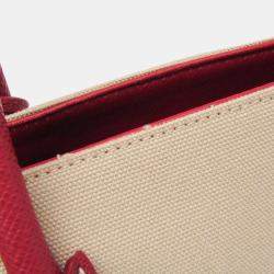 Prada Leather Canvas Shoulder Bag Beige Fuoco