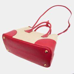 Prada Leather Canvas Shoulder Bag Beige Fuoco