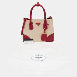 Prada Leather Canvas Shoulder Bag Beige Fuoco