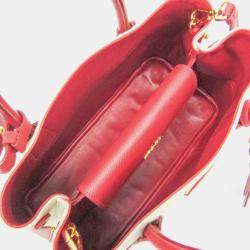Prada Leather Canvas Shoulder Bag Beige Fuoco
