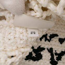Prada White Raffia Effect Crochet Logo Embroidered Tote