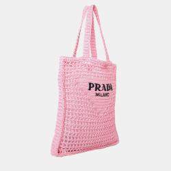 Prada Raffia Pink Tote Bag