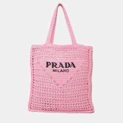 Prada Raffia Pink Tote Bag